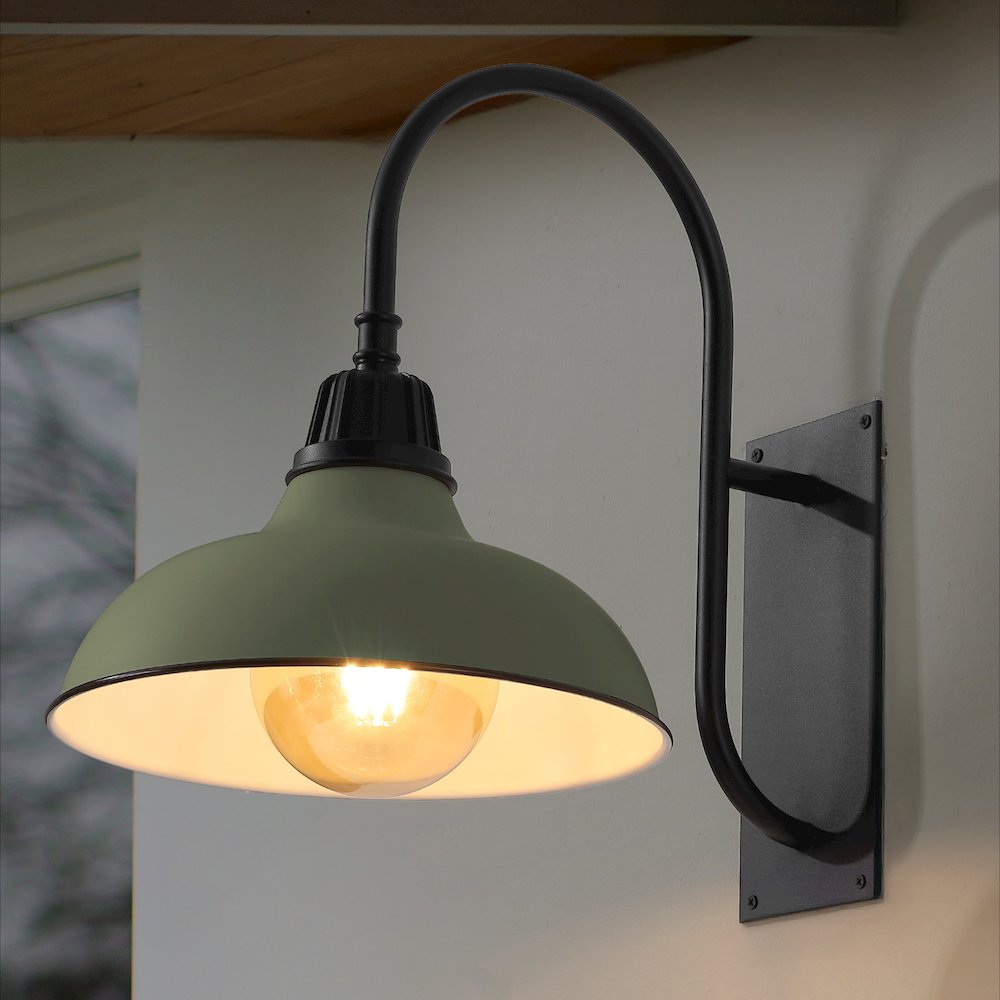 Indoor/Outdoor Iron LED Gooseneck Arm Outdoor Sconce, Matte Olive Green. Picture 6
