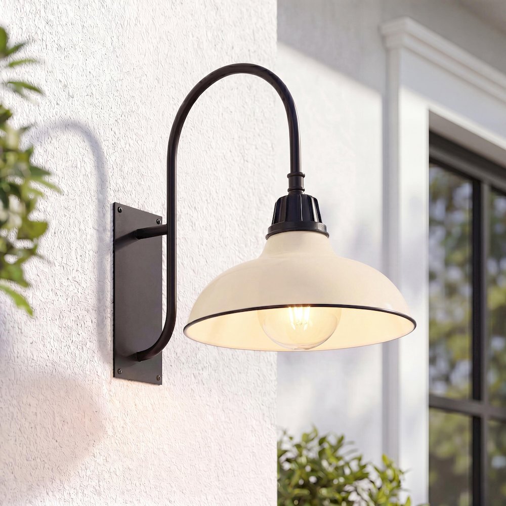 Indoor/Outdoor Iron LED Gooseneck Arm Outdoor Sconce, Matte Almond. Picture 7