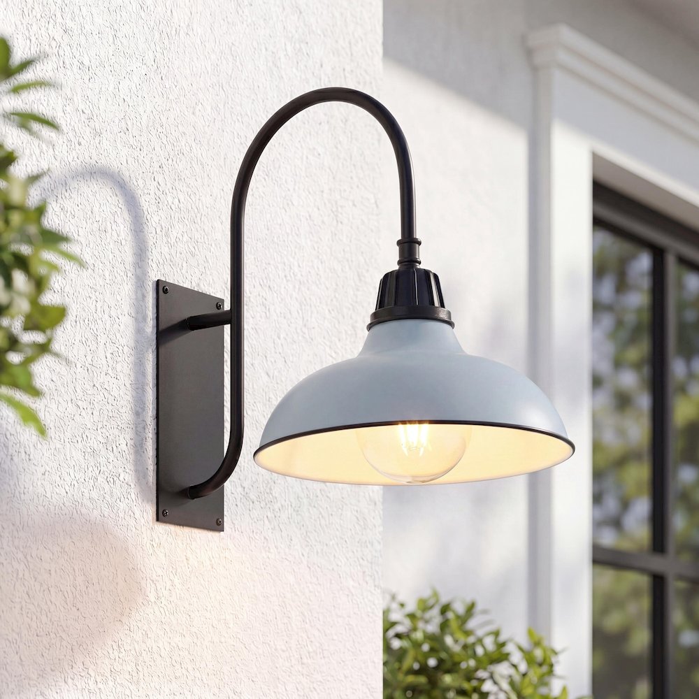 Indoor/Outdoor Iron LED Gooseneck Arm Outdoor Sconce, Matte Silver Blue. Picture 7