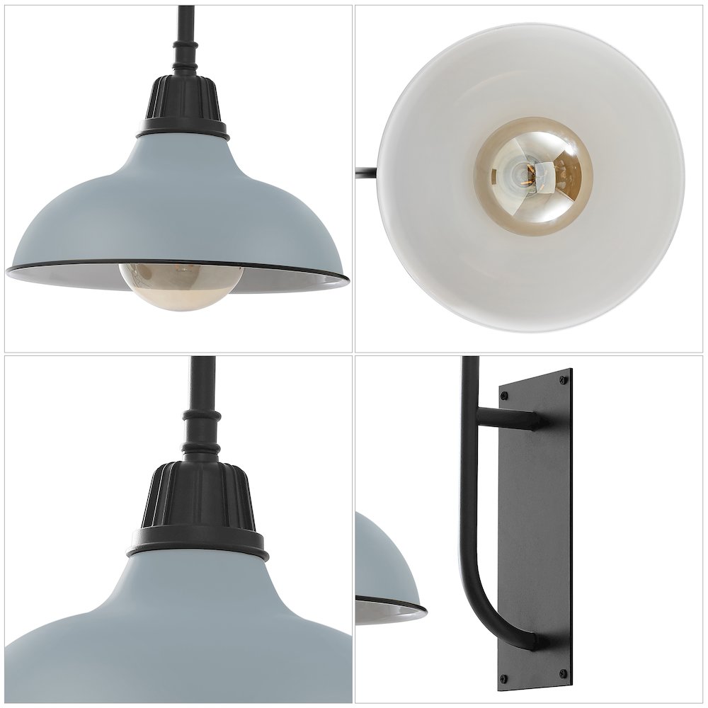 Indoor/Outdoor Iron LED Gooseneck Arm Outdoor Sconce, Matte Silver Blue. Picture 4
