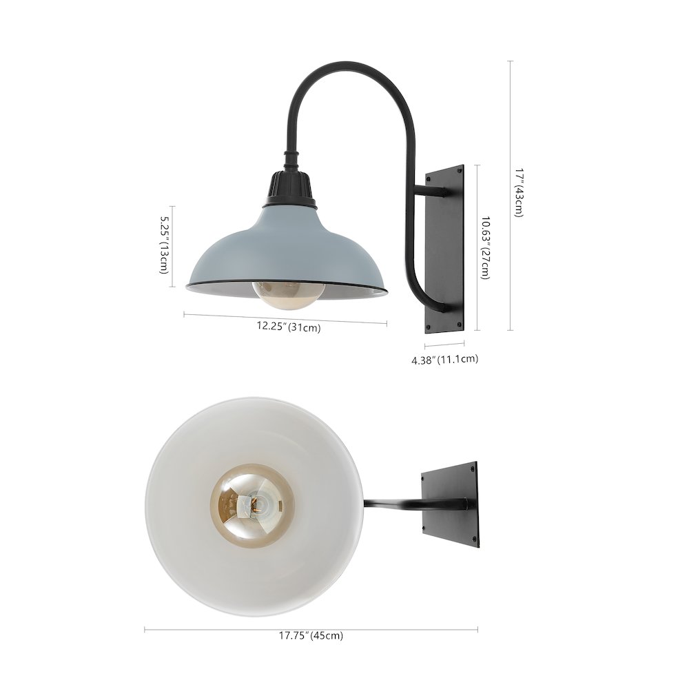 Indoor/Outdoor Iron LED Gooseneck Arm Outdoor Sconce, Matte Silver Blue. Picture 3
