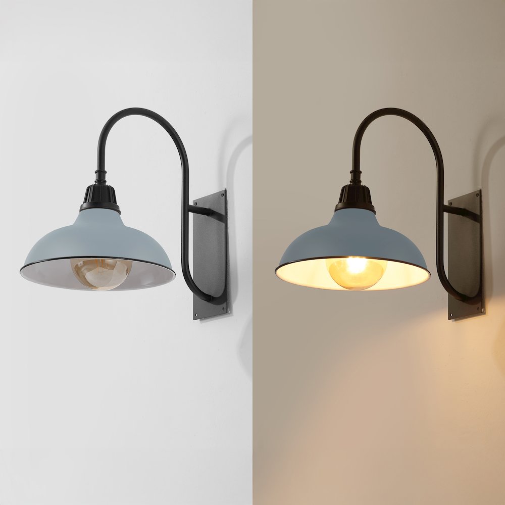 Indoor/Outdoor Iron LED Gooseneck Arm Outdoor Sconce, Matte Silver Blue. Picture 5