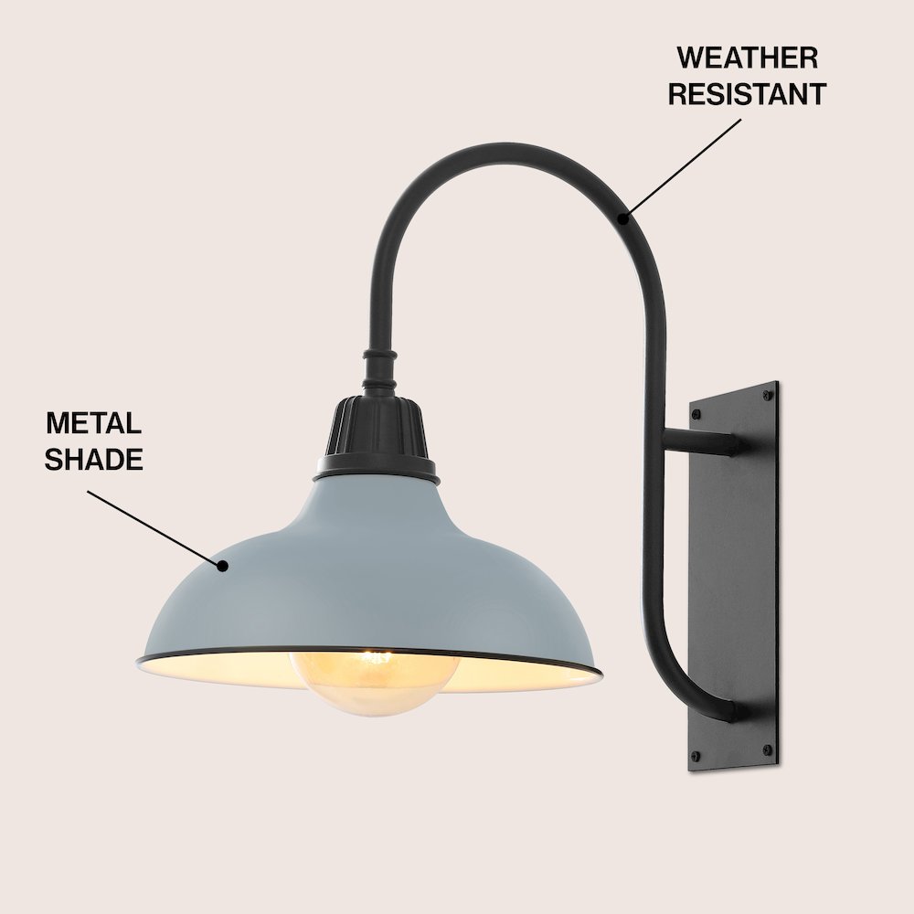 Indoor/Outdoor Iron LED Gooseneck Arm Outdoor Sconce, Matte Silver Blue. Picture 2