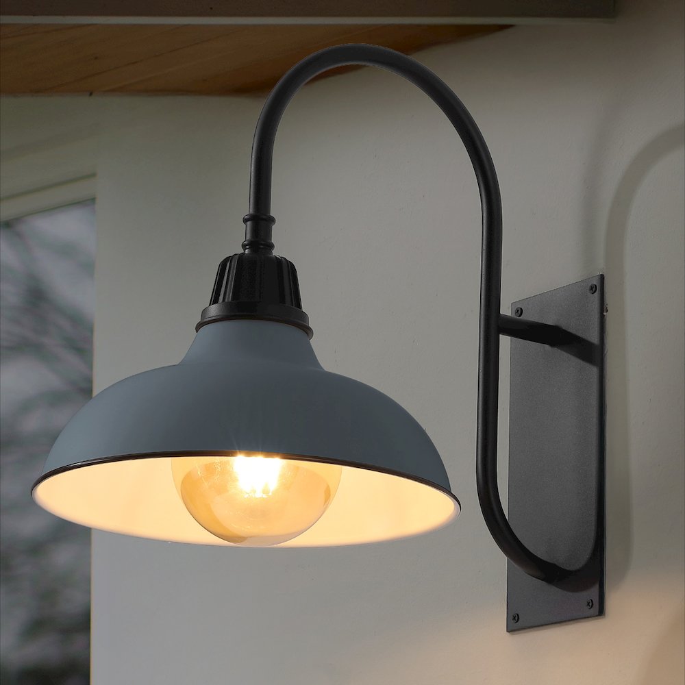 Indoor/Outdoor Iron LED Gooseneck Arm Outdoor Sconce, Matte Silver Blue. Picture 6