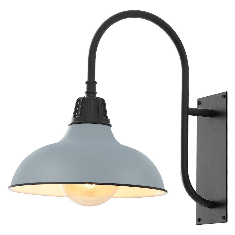 Indoor/Outdoor Iron LED Gooseneck Arm Outdoor Sconce, Matte Silver Blue. Picture 1