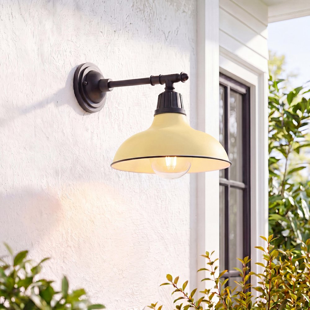 12.25" 1-Light Industrial Iron LED Victorian Arm Outdoor Sconce, Matte Yellow. Picture 8