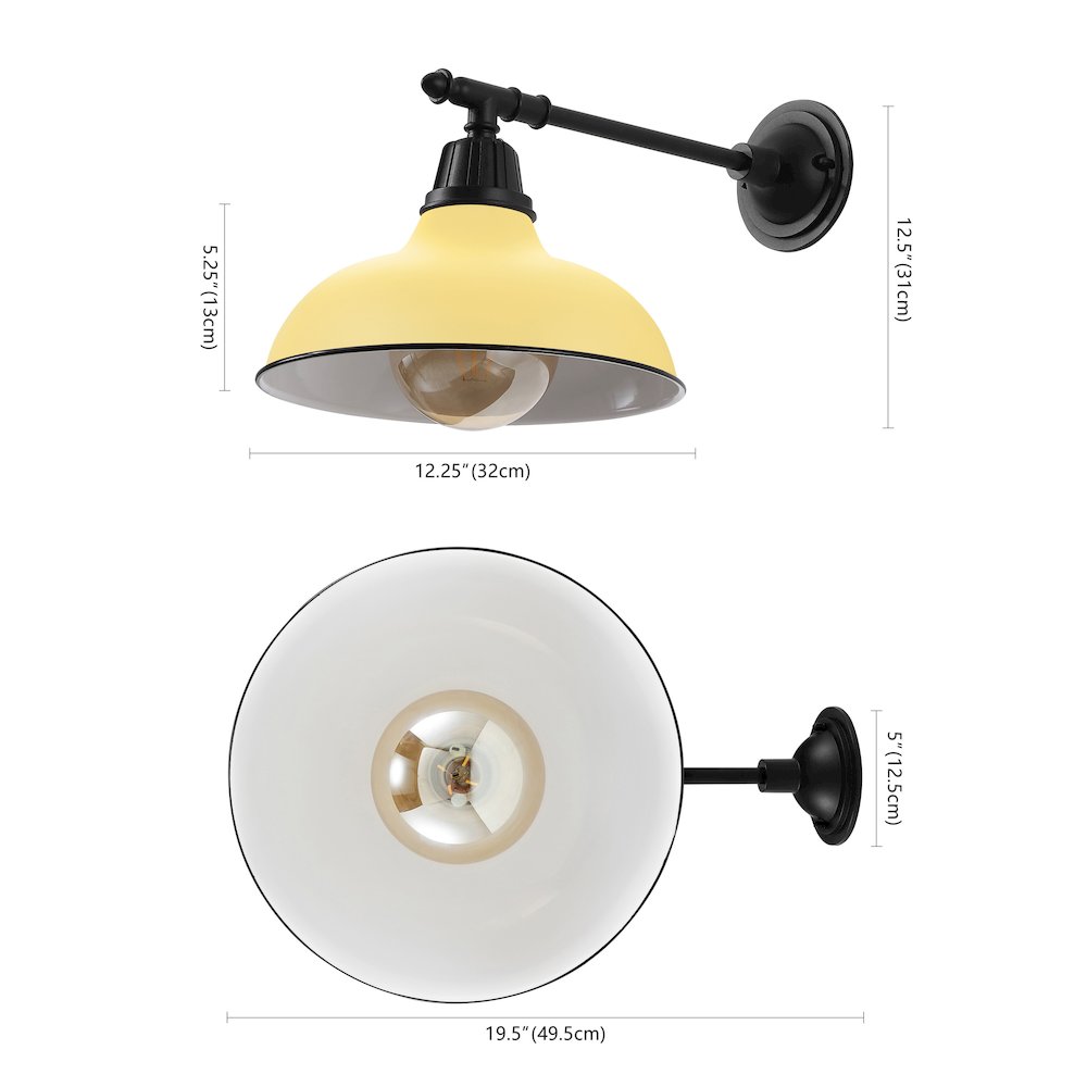 12.25" 1-Light Industrial Iron LED Victorian Arm Outdoor Sconce, Matte Yellow. Picture 6
