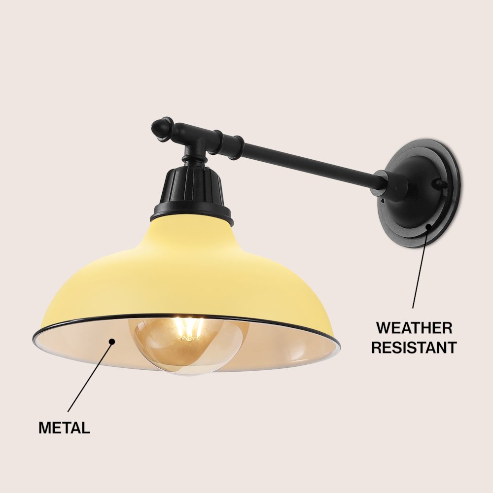 12.25" 1-Light Industrial Iron LED Victorian Arm Outdoor Sconce, Matte Yellow. Picture 3