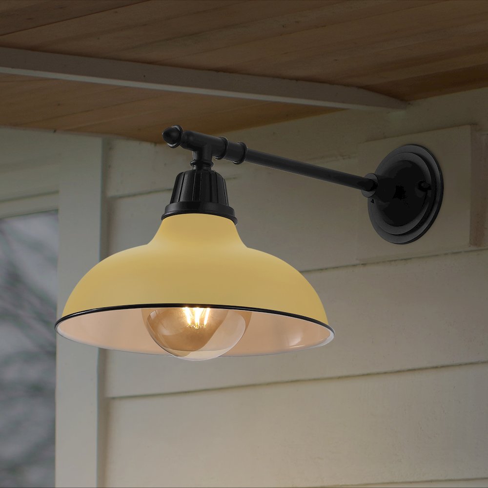 12.25" 1-Light Industrial Iron LED Victorian Arm Outdoor Sconce, Matte Yellow. Picture 7
