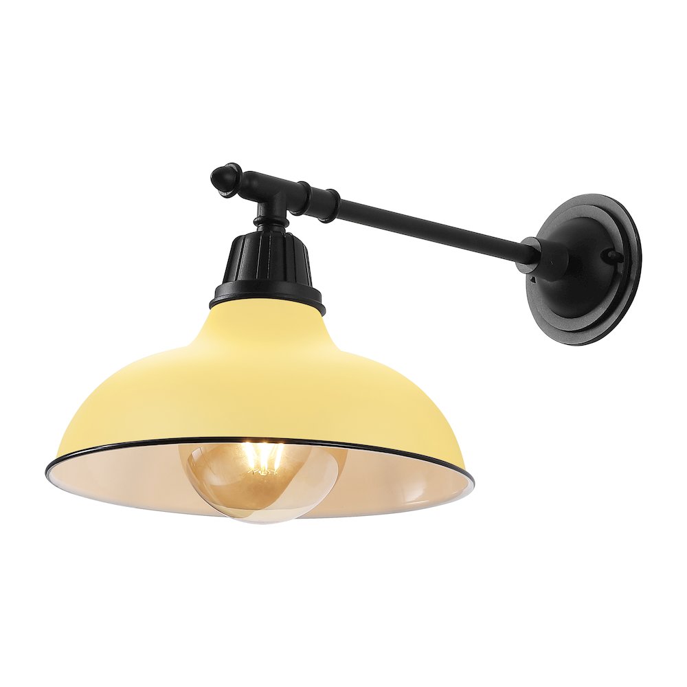 12.25" 1-Light Industrial Iron LED Victorian Arm Outdoor Sconce, Matte Yellow. Picture 1