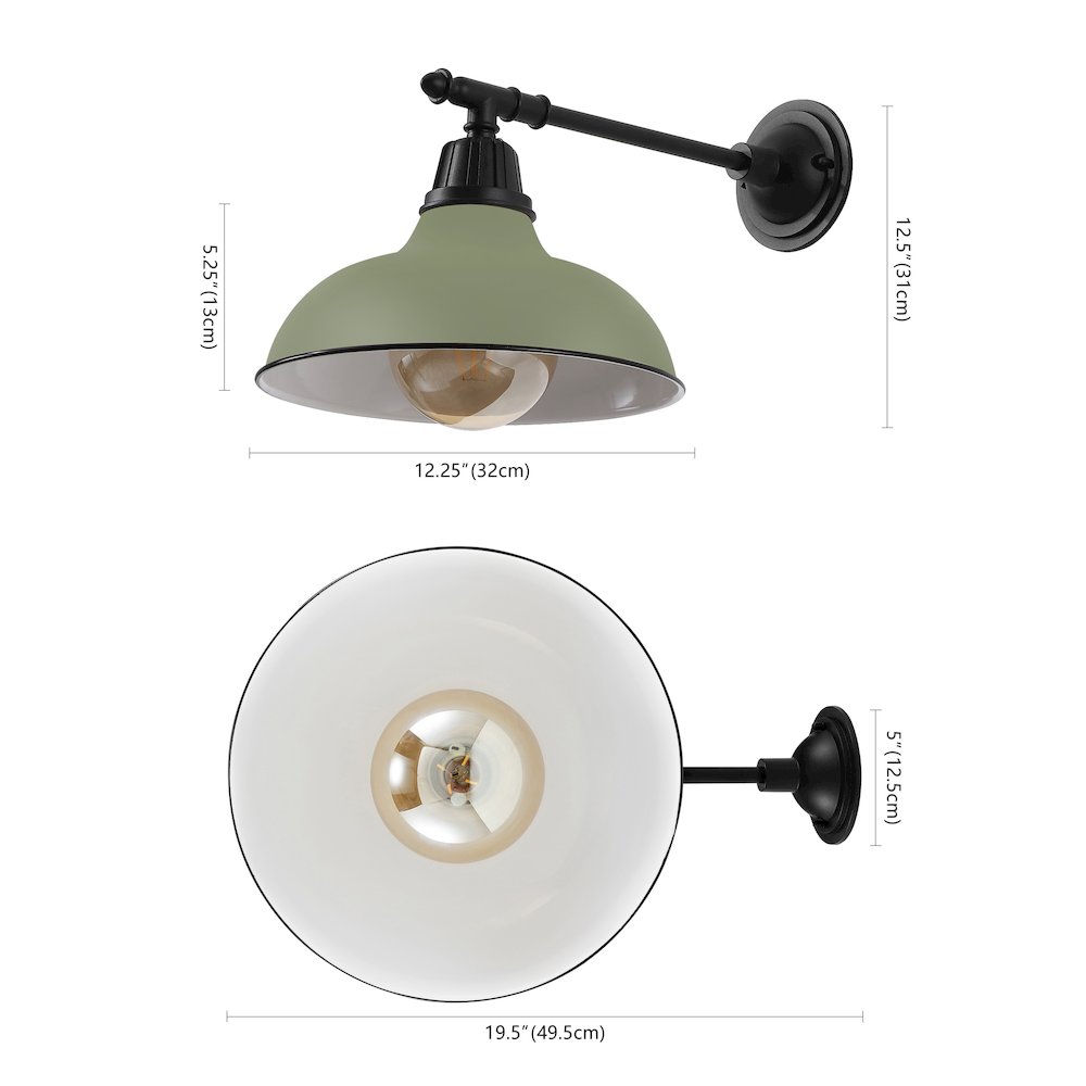 12.25" 1-Light  Iron LED Victorian Arm Outdoor Sconce, Matte Olive Green. Picture 6