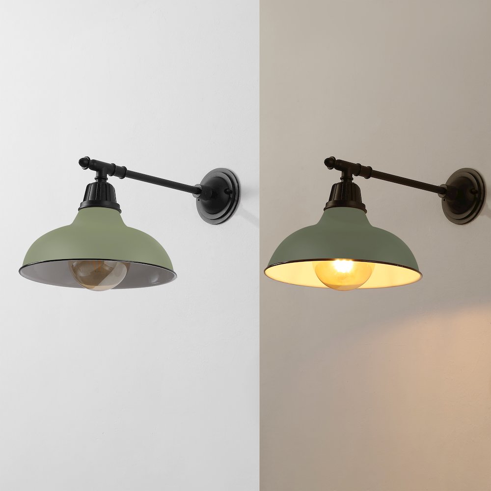 12.25" 1-Light  Iron LED Victorian Arm Outdoor Sconce, Matte Olive Green. Picture 5
