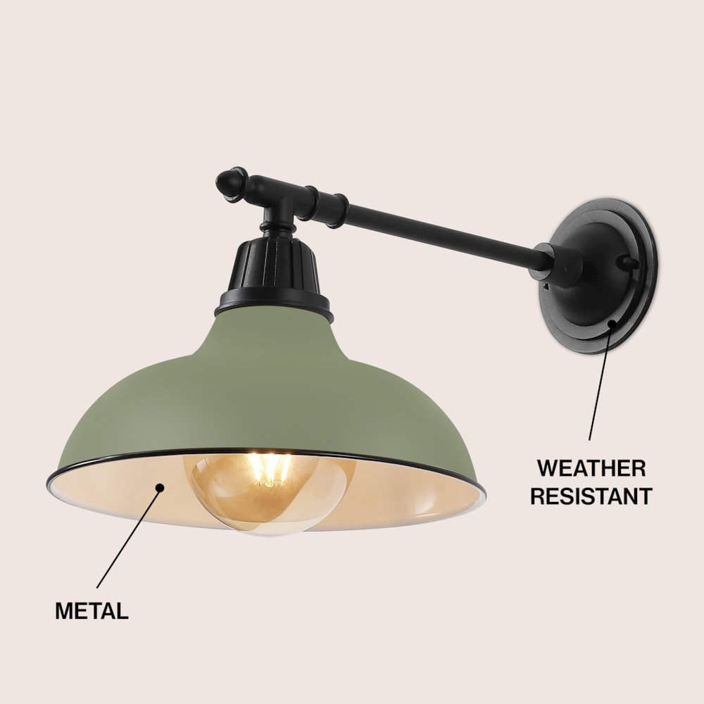 12.25" 1-Light  Iron LED Victorian Arm Outdoor Sconce, Matte Olive Green. Picture 3