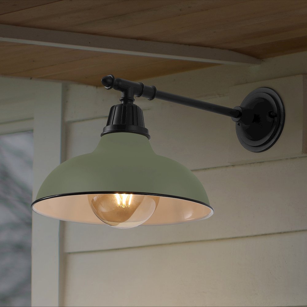 12.25" 1-Light  Iron LED Victorian Arm Outdoor Sconce, Matte Olive Green. Picture 7