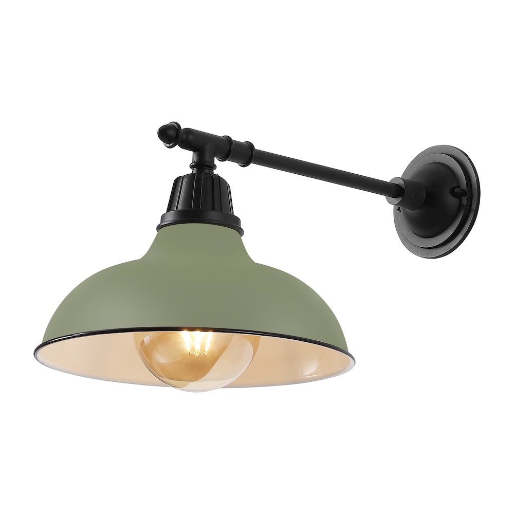 12.25" 1-Light  Iron LED Victorian Arm Outdoor Sconce, Matte Olive Green. Picture 1