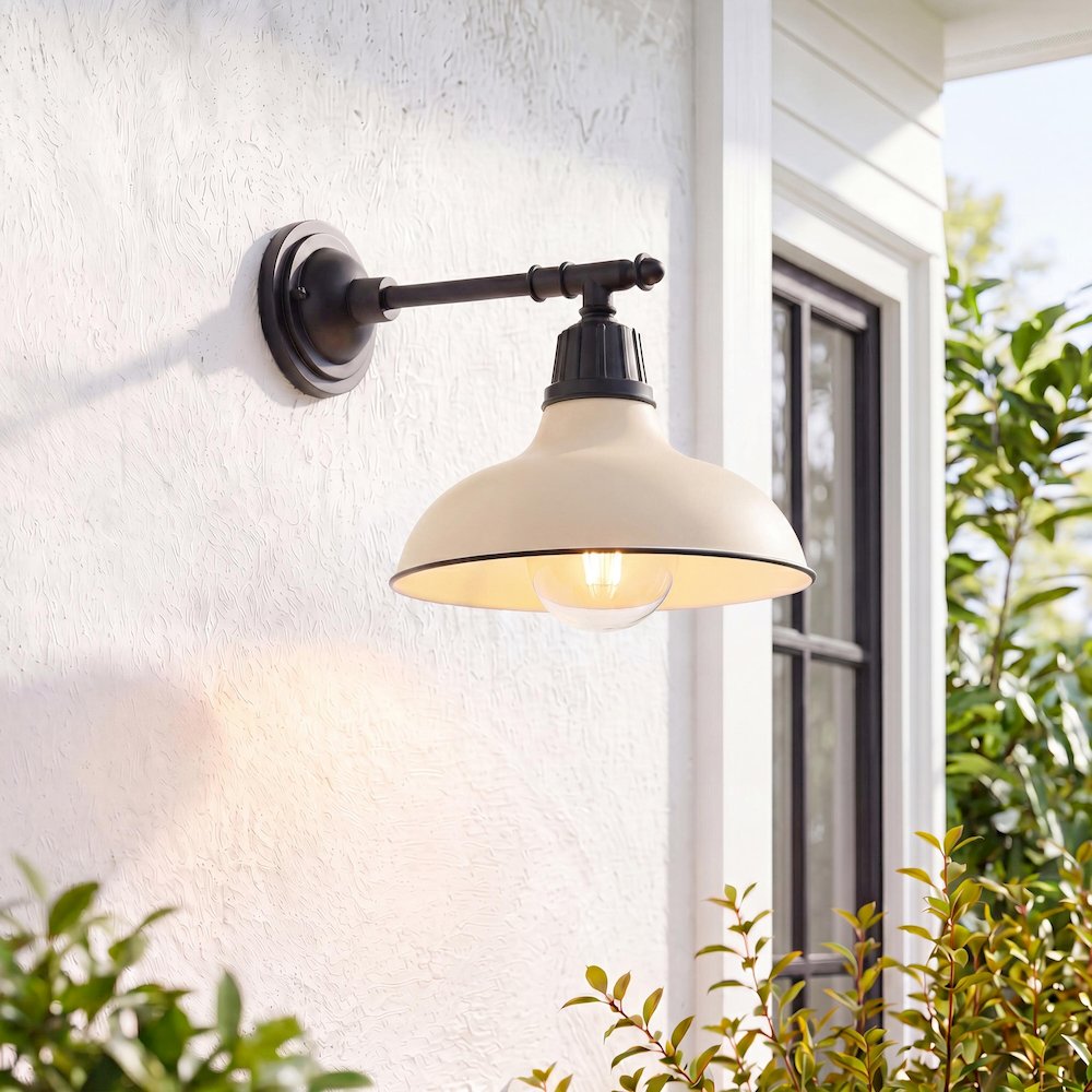 12.25" 1-Light Industrial Iron LED Victorian Arm Outdoor Sconce, Matte Almond. Picture 8