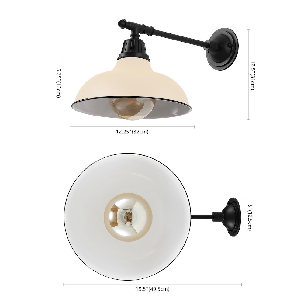 12.25" 1-Light Industrial Iron LED Victorian Arm Outdoor Sconce, Matte Almond. Picture 6