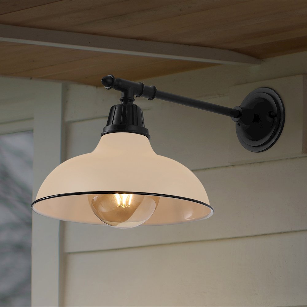 12.25" 1-Light Industrial Iron LED Victorian Arm Outdoor Sconce, Matte Almond. Picture 7
