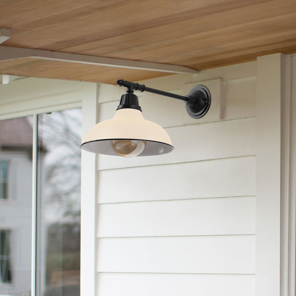 12.25" 1-Light Industrial Iron LED Victorian Arm Outdoor Sconce, Matte Almond. Picture 2