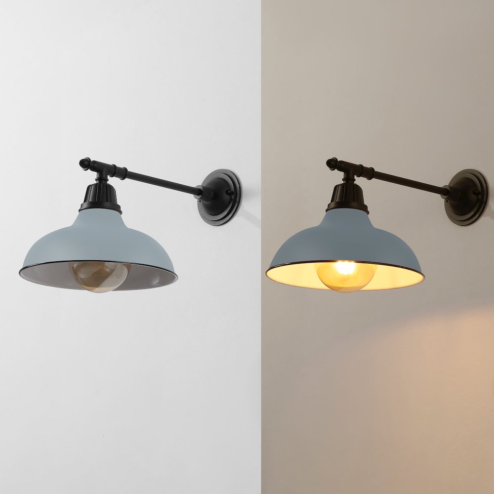 12.25" 1-Light Industrial Iron LED Victorian Arm Outdoor Sconce, Matte Gray. Picture 5