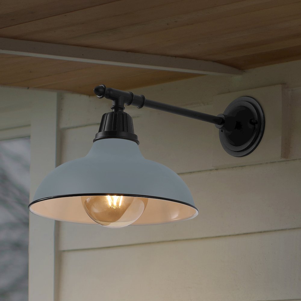 12.25" 1-Light Industrial Iron LED Victorian Arm Outdoor Sconce, Matte Gray. Picture 7