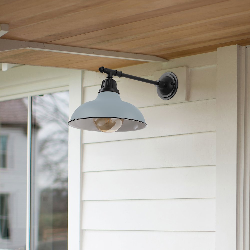 12.25" 1-Light Industrial Iron LED Victorian Arm Outdoor Sconce, Matte Gray. Picture 2