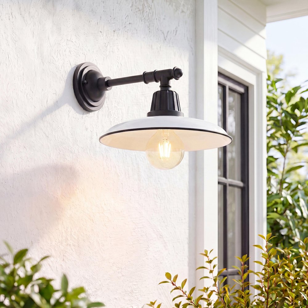 Bonner Farmhouse Industrial Indoor/Outdoor Iron Led Victorian Arm Outdoor Sconce. Picture 7