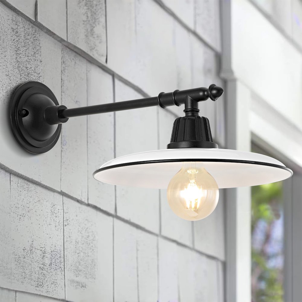 Bonner Farmhouse Industrial Indoor/Outdoor Iron Led Victorian Arm Outdoor Sconce. Picture 4