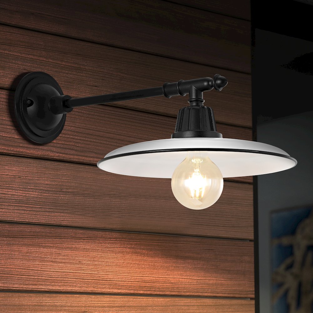 Bonner Farmhouse Industrial Indoor/Outdoor Iron Led Victorian Arm Outdoor Sconce. Picture 5