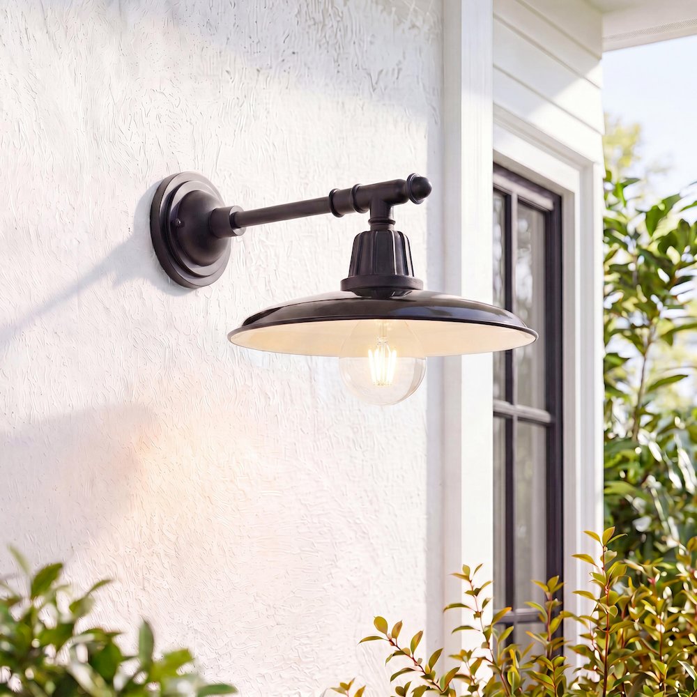 Bonner Farmhouse Industrial Indoor/Outdoor Iron Led Victorian Arm Outdoor Sconce. Picture 7