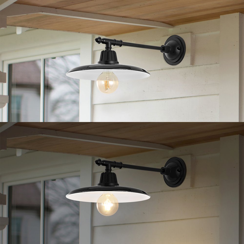 Bonner Farmhouse Industrial Indoor/Outdoor Iron Led Victorian Arm Outdoor Sconce. Picture 6