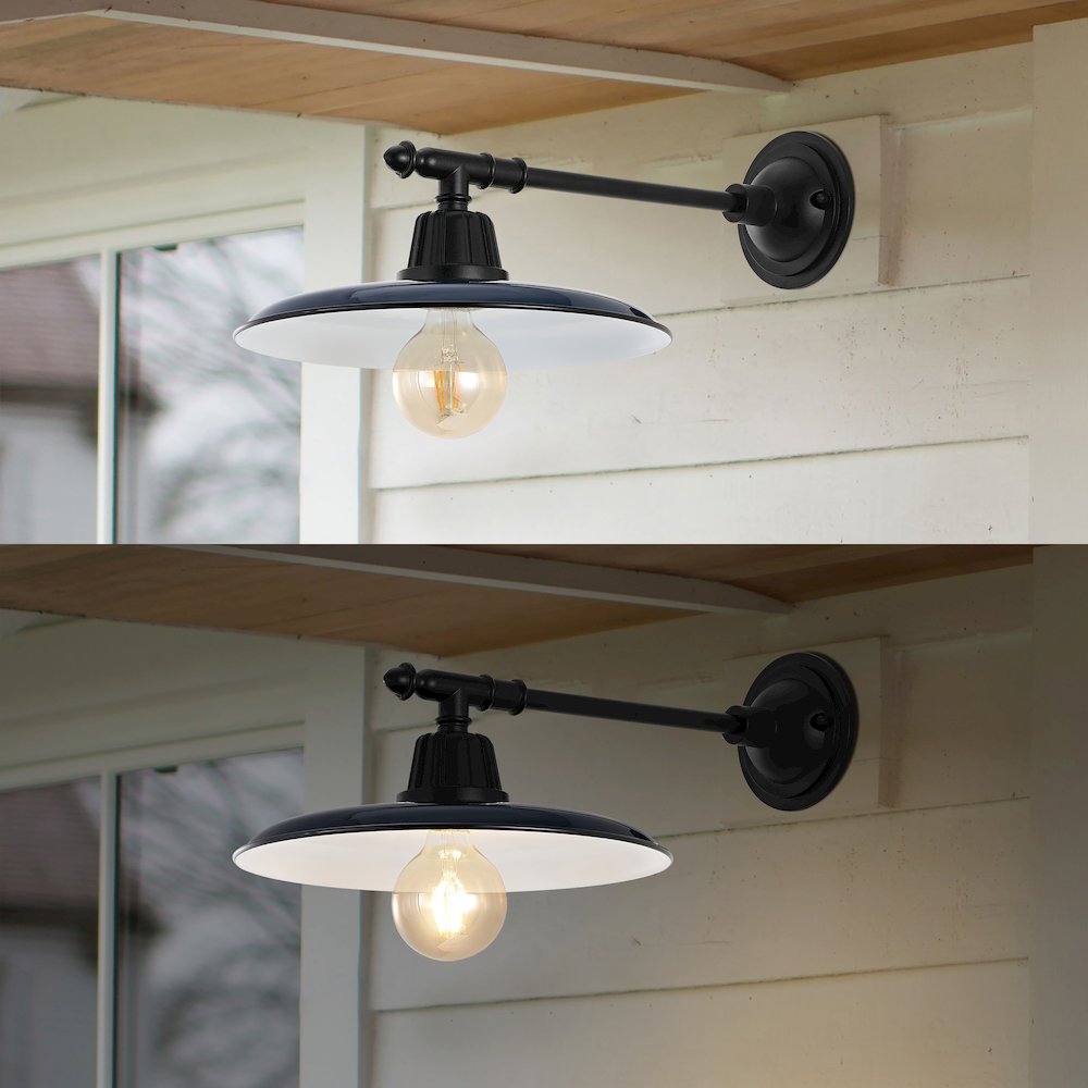 Bonner Farmhouse Industrial Indoor/Outdoor Iron Led Victorian Arm Outdoor Sconce. Picture 6