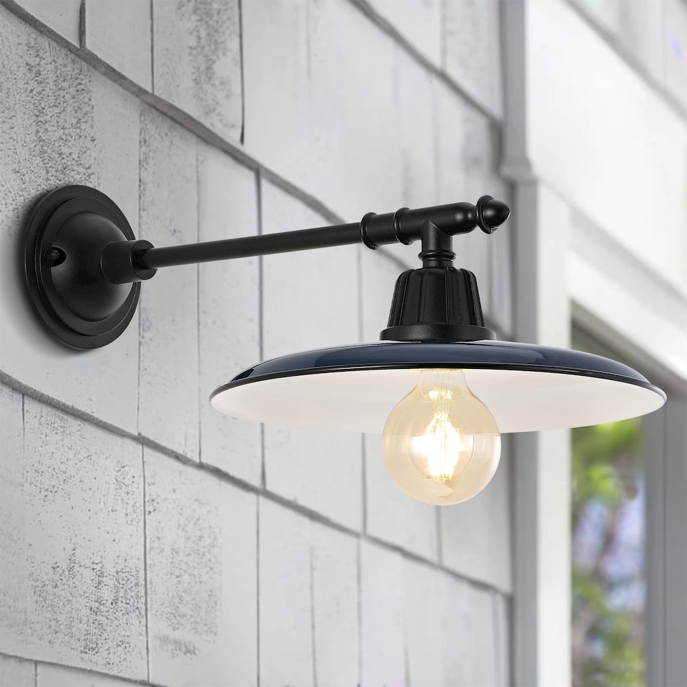 Bonner Farmhouse Industrial Indoor/Outdoor Iron Led Victorian Arm Outdoor Sconce. Picture 4