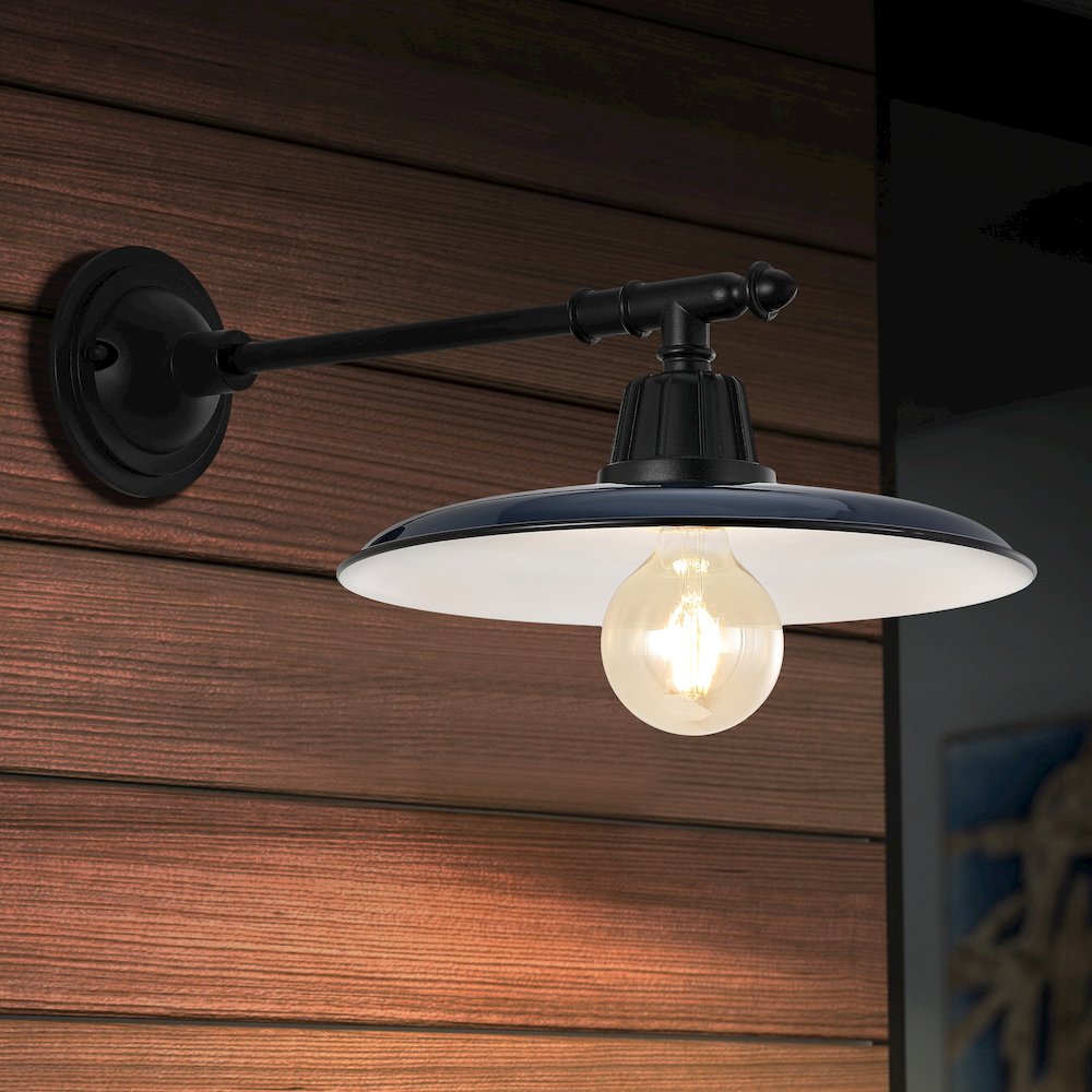 Bonner Farmhouse Industrial Indoor/Outdoor Iron Led Victorian Arm Outdoor Sconce. Picture 5