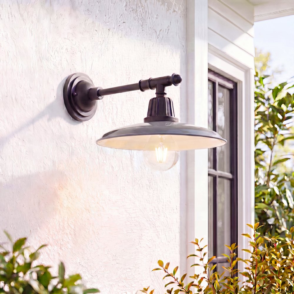 Bonner Farmhouse Industrial Indoor/Outdoor Iron Led Victorian Arm Outdoor Sconce. Picture 7