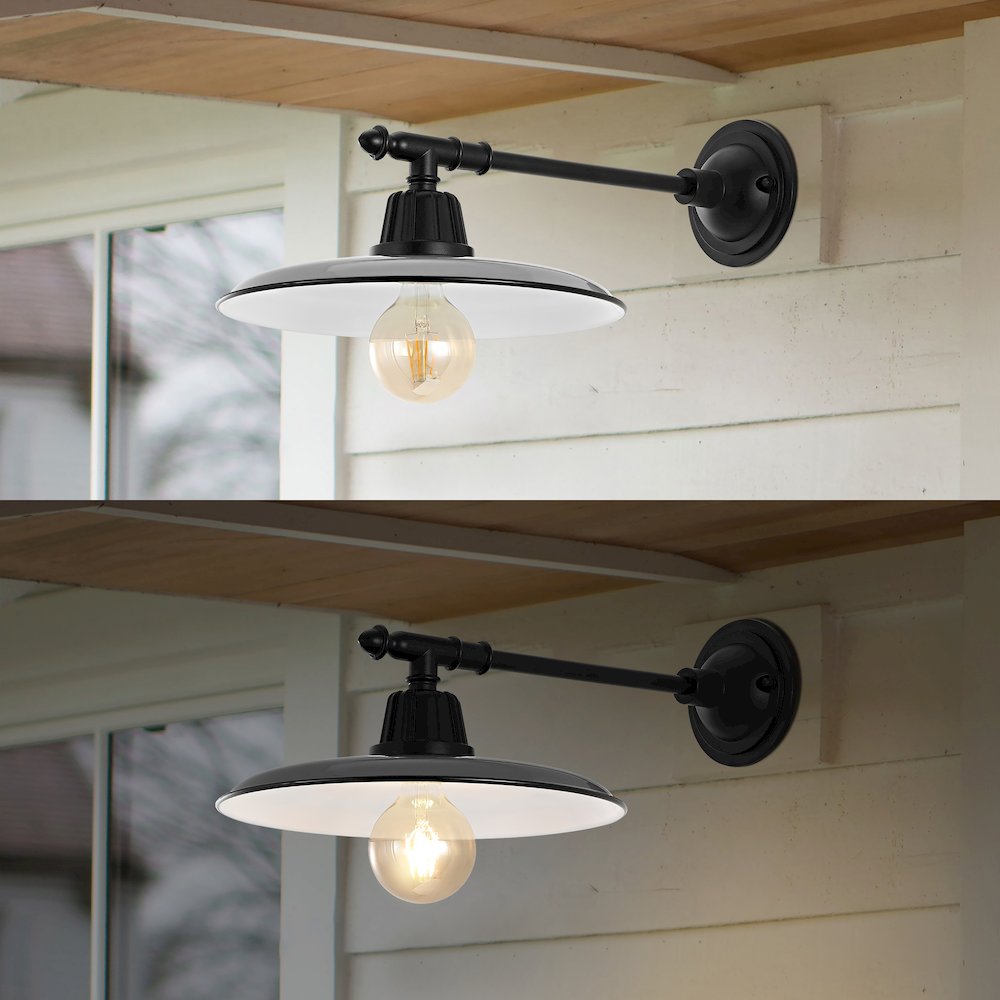 Bonner Farmhouse Industrial Indoor/Outdoor Iron Led Victorian Arm Outdoor Sconce. Picture 6