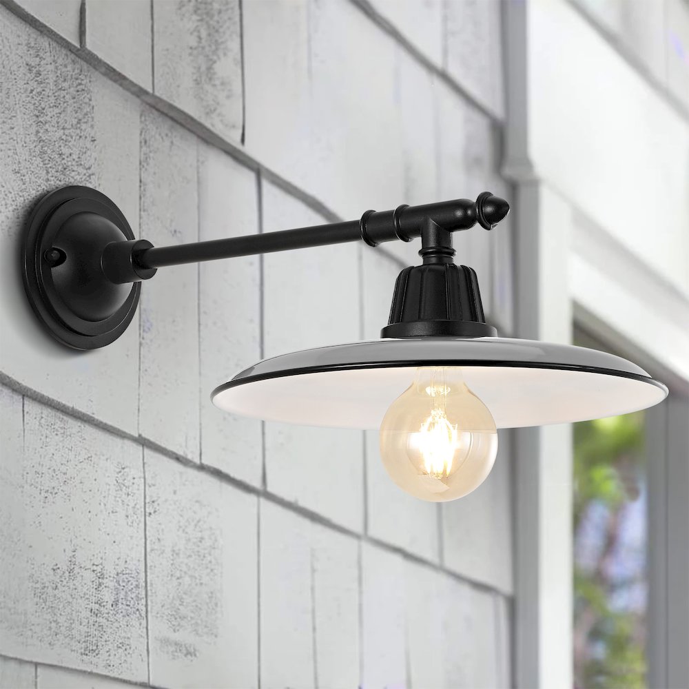 Bonner Farmhouse Industrial Indoor/Outdoor Iron Led Victorian Arm Outdoor Sconce. Picture 4
