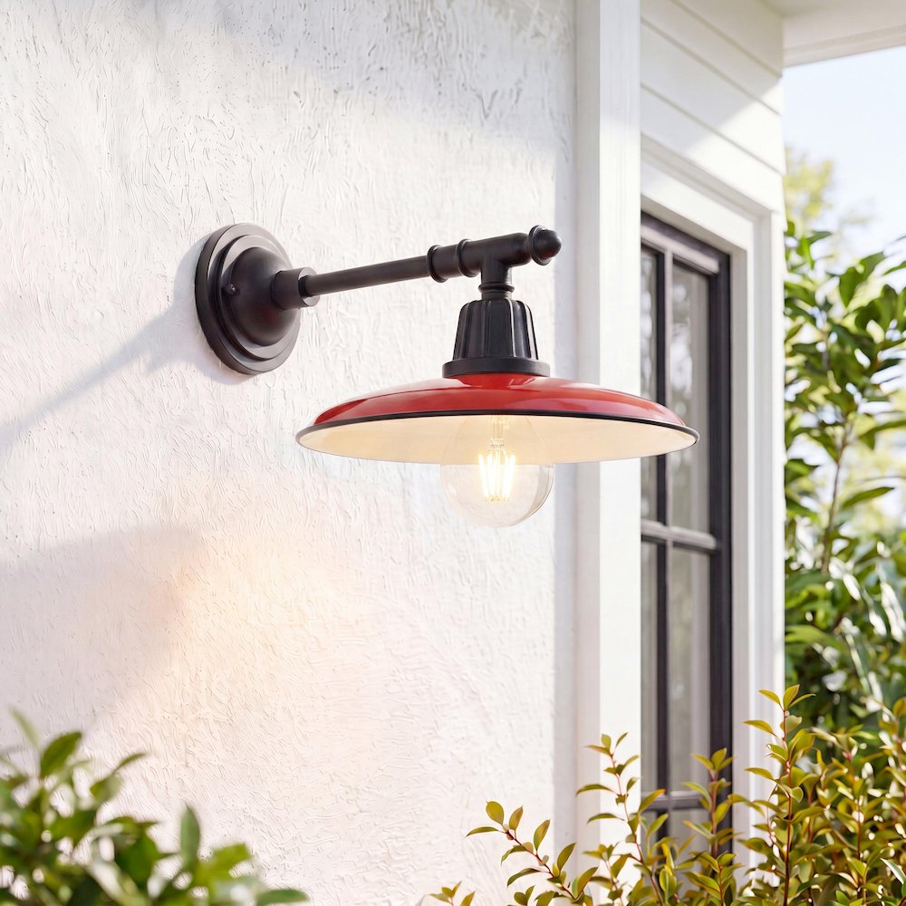 Bonner Farmhouse Industrial Indoor/Outdoor Iron Led Victorian Arm Outdoor Sconce. Picture 7