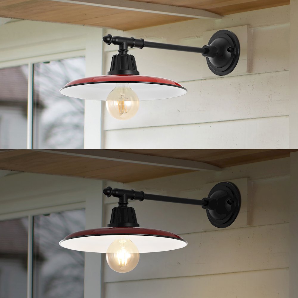 Bonner Farmhouse Industrial Indoor/Outdoor Iron Led Victorian Arm Outdoor Sconce. Picture 6