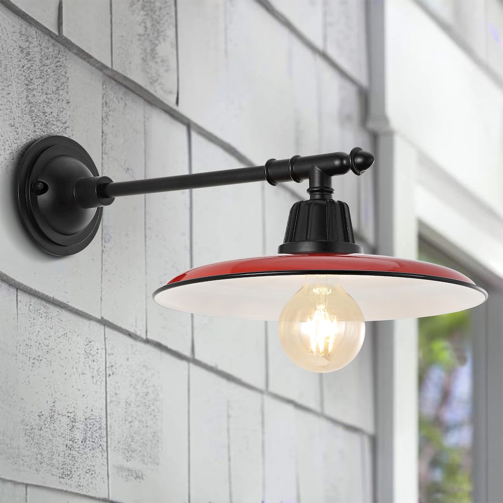 Bonner Farmhouse Industrial Indoor/Outdoor Iron Led Victorian Arm Outdoor Sconce. Picture 4