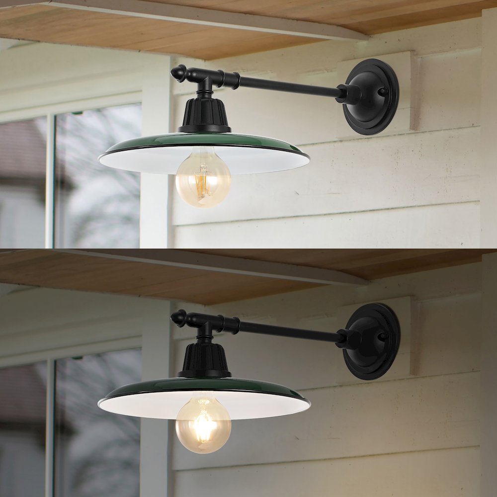 Bonner Farmhouse Industrial Indoor/Outdoor Iron Led Victorian Arm Outdoor Sconce. Picture 6