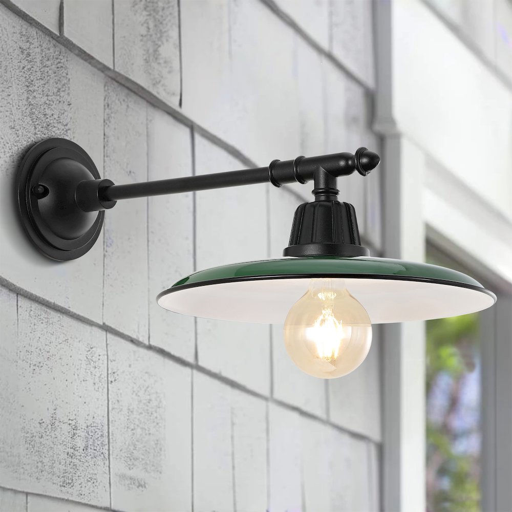 Bonner Farmhouse Industrial Indoor/Outdoor Iron Led Victorian Arm Outdoor Sconce. Picture 4