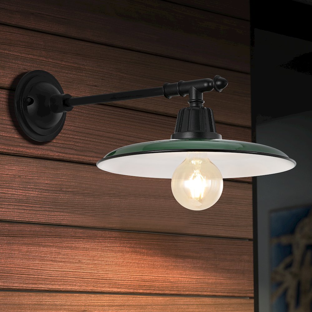 Bonner Farmhouse Industrial Indoor/Outdoor Iron Led Victorian Arm Outdoor Sconce. Picture 5