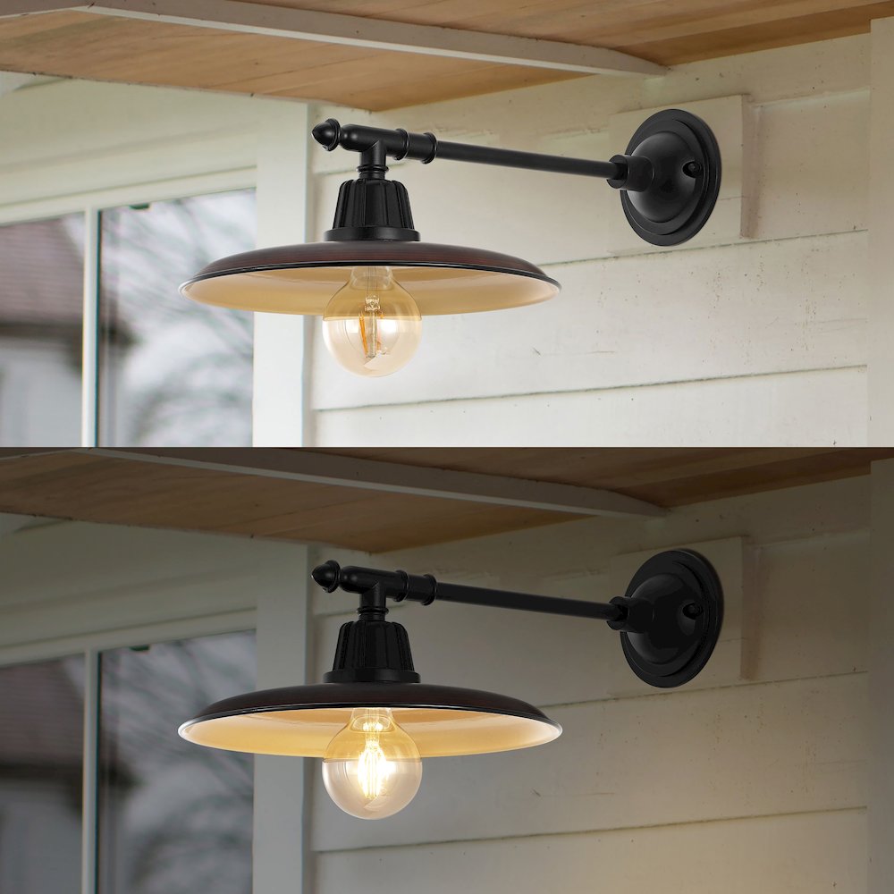 Bonner Farmhouse Industrial Indoor/Outdoor Iron Led Victorian Arm Outdoor Sconce. Picture 6