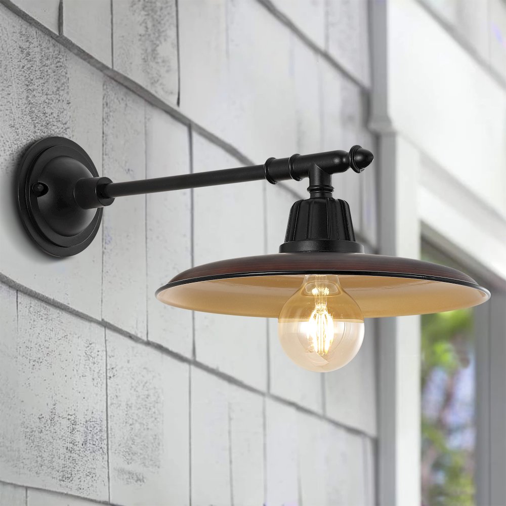 Bonner Farmhouse Industrial Indoor/Outdoor Iron Led Victorian Arm Outdoor Sconce. Picture 4