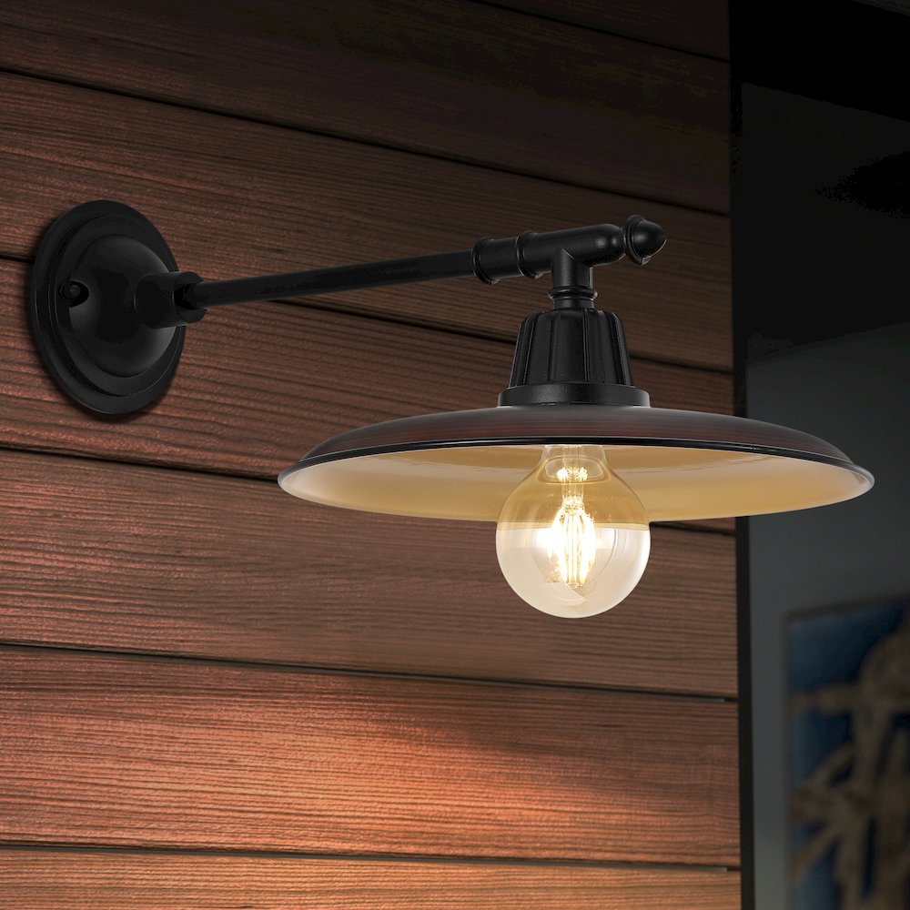 Bonner Farmhouse Industrial Indoor/Outdoor Iron Led Victorian Arm Outdoor Sconce. Picture 5