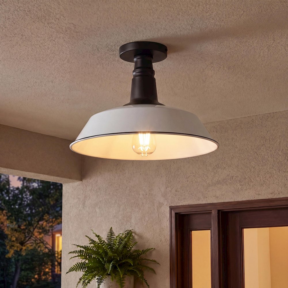 Camila Classic Industrial Indoor/Outdoor Iron Led Semi Flush Mount. Picture 9