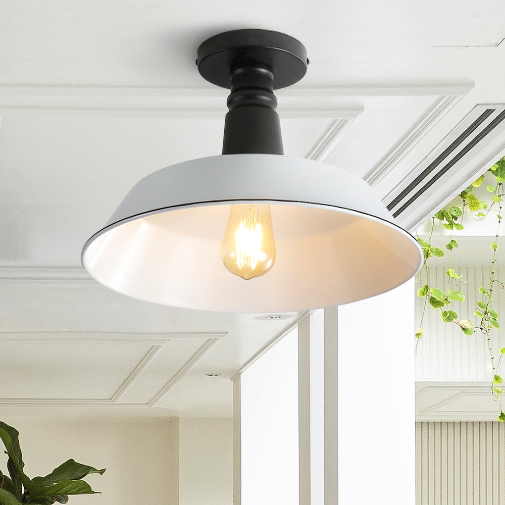 Camila Classic Industrial Indoor/Outdoor Iron Led Semi Flush Mount. Picture 7