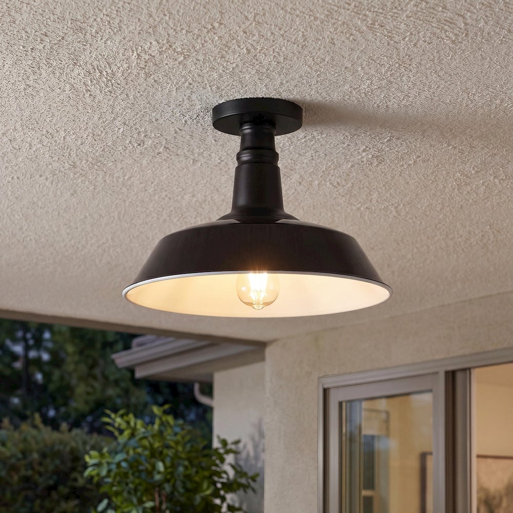 Camila Classic Industrial Indoor/Outdoor Iron Led Semi Flush Mount. Picture 9