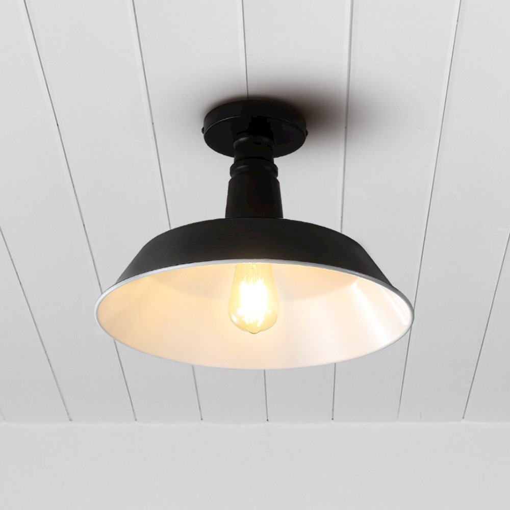 Camila Classic Industrial Indoor/Outdoor Iron Led Semi Flush Mount. Picture 6